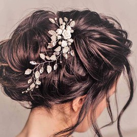 Gorais Flower Bride Wedding Hair Vine Silver Leaf Bridal Hair Pieces Crystal Hair Accessories for Women and Girls