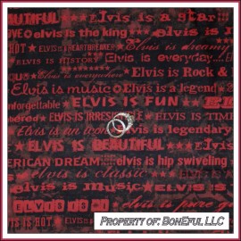 Signature BonEful Fabric FQ Cotton Quilt Music Elvis Band Star King Rock N Roll Red Stripe