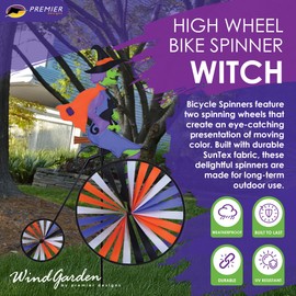 High Wheel Bike Spinner Witch – Spooky Halloween Design, Weather-Resistant Outdoor Decor, Durable & Lightweight for Patios, Yards, and Gardens - Eye-Catching Wind Spinner with Rotating Wheels