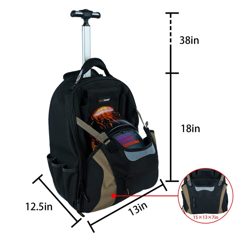 MELOTOUGH Wheeled Rolling Tool Bag Welding Backpack with Wheels for