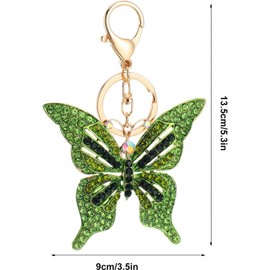 Axmerdal Cute Animal Butterfly Crystal Rhinestone Sparkling Keychain Key Ring Car Bag Pendant Purse Charm Decor Gifts (green -3 inch butterfly)