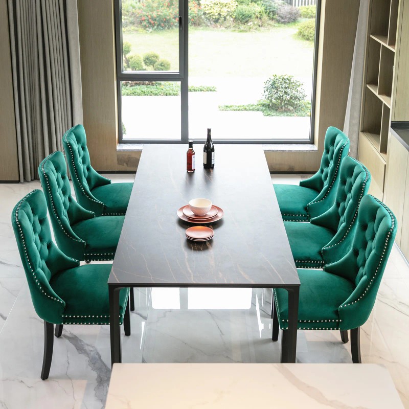 Modern Green Velvet Dining Chair with Button Tufted Back Nailhead