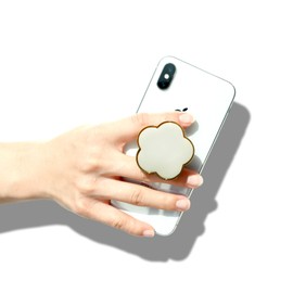 On The Grip Elegant Mocha Flower Phone Grip - Artistic, Expandable, Collapsible - Gentle Touch, Secure Hold (Beige)