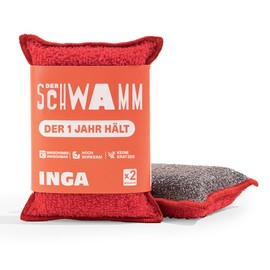 INGA - 2 x Reusable, Washable Sponges - Highly Effective, Scratch-Free - Double Sided - Changes to a Washable Sponge That Lasts One Year