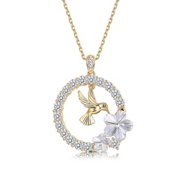 Finrezio 18K Gold-Plated Hummingbird Pendant Necklace for Women Mum Necklace Crystal Pendant Silver Necklaces Animal Necklace Jewellery Gifts for Mother's Day, Copper