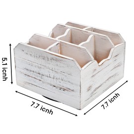 yarlung Vintage Rotating Remote Control Holder, Shabby Chic White Wooden Office Supplies Organizer 7 Compartments, 360° Rotation Multipurpose Storage Caddy for Pens, Art Supplies, TV Media