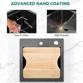 YITAHOME Black Drop In Kitche Sink Workstation, 15" Top Mount Stainless Steel Nano Gunmetal Black Small RV Sink with Cutting Board & Accessories for Workstation, Bar, 15 x 15 x 9 in