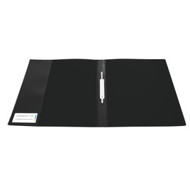 HERMA 19487 File Folder A4 Translucent Black, Pack of 3, Plastic Folder with Label, Slip Pocket and Metal Staple Tongue, Sturdy Plastic File Folder Set for School and Office