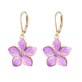 Vavhoo Blossom Petal Enamel Flower Hoop Earrings Elegant Floral Design Lightweight Dangle Drop Earrings for Women Jewelry (Violet)