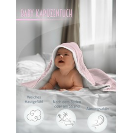 normani Baby Hooded Towel Made of Muslin Terry Towelling Wrap Hooded Towel Made of 100% Organic Cotton in 75 x 75 cm - Bath Towel for Small Children Colour 1 x Pink