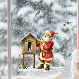 Christmas Wall Decals Winter Santa Claus Bird Wall Stickers Removable Xmas Wall Decals Christmas Wall Decorations Christmas Window Clings Stickers for Kid Room Bedroom Home Christmas Party Decor