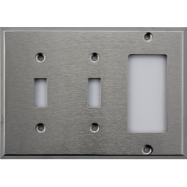 Brushed Satin Stainless Steel 3 Gang Wall Plate- 2 Toggle Switches 1 GFI/Rocker Opening