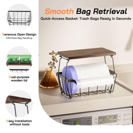 MOJOHAND Large Trash Bag Holder with Wooden Board, Garbage Bag Dispenser Under Sink, Metal Stackable Organizer and Storage for Kictchen Cabinet Pantry (2 Pack)