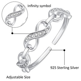 Sterling Silver 925 Infinity Ring for Women, Open Anxiety Ring with Cubic Zirconia, Adjustable Thumb Ring for Gift (Silver)
