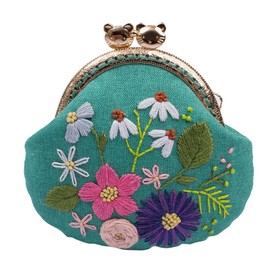 MIAO JIN Cute Embroidery Coin Purse Kits for Beginners Handmade DIY Embroidered Clutch Starter Kit with All Supplies Tools Bamboo Embroidery Hoops(Green)