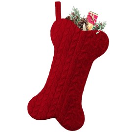 Malier Dog Christmas Stocking, Knit White Christmas Stocking for Dogs, Bone Shape Dog Stocking Christmas Large Pet Stockings Hanging Dog Christmas Stocking for Dogs Cats Pets (Red)