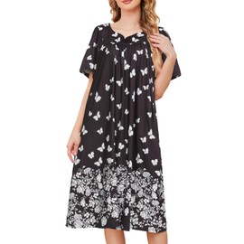 udforsk Lounge Dresses Women Duster Housecoat Short Sleeve Print Gowns for Women Moo Moo House Dress with Pocket Plus Size Nightgowns Cotton Muumuu Patio Dress Black Butterfly XL