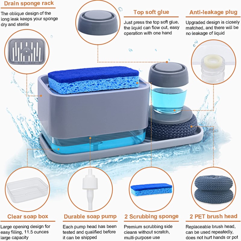 Dish Soap Dispenser with Sponge Holder for Kitchen Sink -4