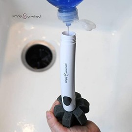 The WINE Brush – Esponja de limpieza para copas patentada en un paso con dispensador de jabón y cabezal de esponja reemplazable, diseñada para limpiar el borde y el cuenco de la copa