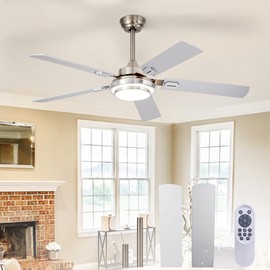Depuley 52-Inch Ceiling Fan with Light: Brushed Nickel Ceiling Fans with 5 Blades Dual Finish Reversible - Farmhouse Ceiling Fan with Remote Control for Living Room Outdoor Patios