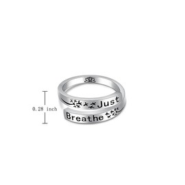 Just Breathe Rings for Women Sterling Silver Encouragement Dandelion Lotus Hope Just Breathe Ring Adjustable Jewelry Gifts for Women