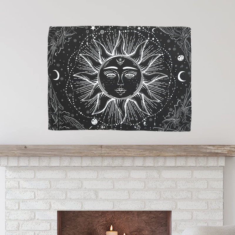 GRIRIW Black White Sun Tapestry Wall Hanging Boho Decor for