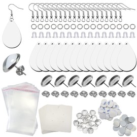 TOAOB 200pcs Sublimation Earring Blanks Kit Includes Aluminum Sheets, Hooks, Backs, Cards and Self Seal Bags for DIY Jewelry Making