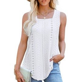 WEESO Womens Summer Tops Loose Fitting Tank Tops for Women Square Neck White Tank Tops Women Beach Fashion Clothes M