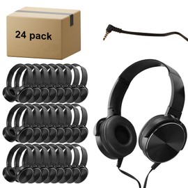 ZHENWAY 24 Pack Classroom Headphones Bulk,Student Comfortable Swivel Earphones for Library, School, Airplane, HQ Stereo Sound Headphones for Online Learning and Travel(009 Black Headphones)