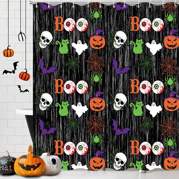 Caheansi Halloween Shower Curtain, Colorful Spooky Ghosts Pumpkin Lanterns Spider