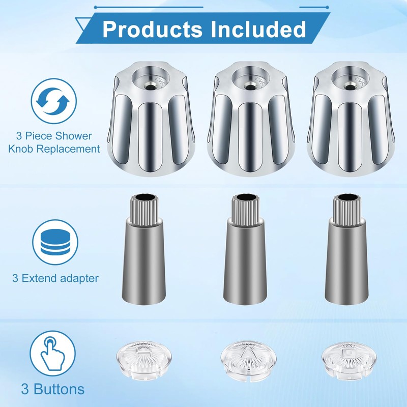 Coolfell 3 Piece Shower Knobs Replacement with 3 Extend Adapter,