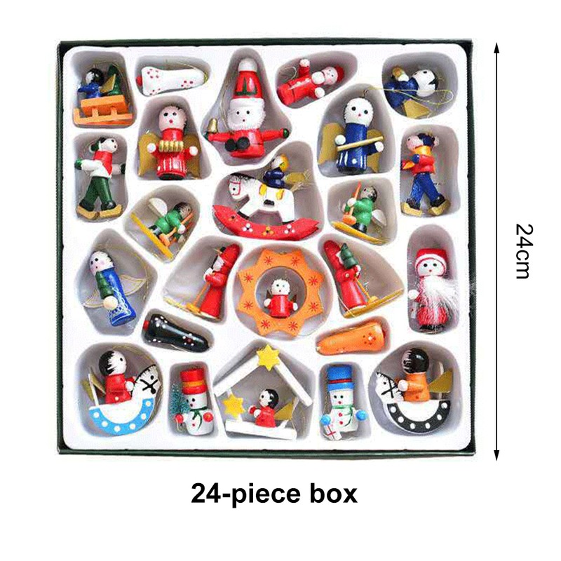 Christmas Countdown Calendar 24 Days Hanging Wooden Pendants for Christmas