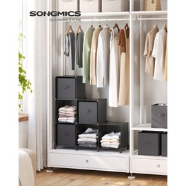 SONGMICS Cube Storage Organizer with Storage Boxes, Set of 6-Cube Organizer, 6 Collapsible Non-Woven Fabric Bins, Customizable, Space-Saving, Bedroom, Ink Black and Dove Gray ULPC062B01