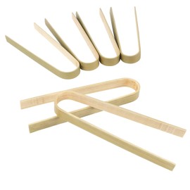 BambooMN 3.9" Mini Bamboo Disposable Tongs - Toast Tongs - 40 Pieces