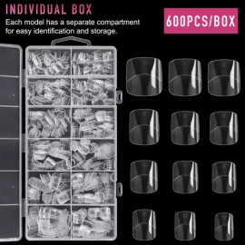 600pcs Uñas Postizas Acrilic Cuadradas Cortas 12 Tamaños
