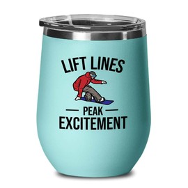 Snowboarding Teal Edition Wine Tumbler 12oz - Lift lines - Ski Snowboard Goggles Snowboarder Skiing Snowboarding Gift Skiers Hiking Mountain