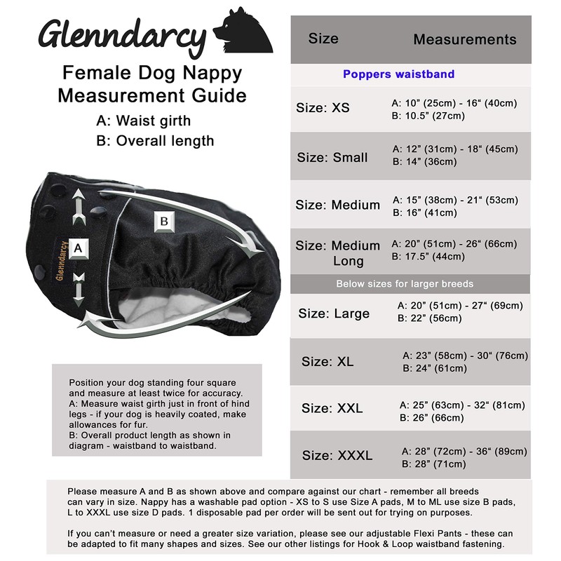 Glenndarcy Female Dog Nappy - Urine Incontinence - Poppers (Pink
