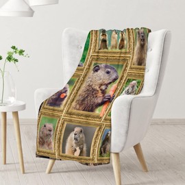 Groundhog Blanket Gifts - 40x30 Inches Vintage Happy Groundhog Day Throw Blanket for Women, Mens - Brown Soft Fuzzy Blankets for Lap, Chair