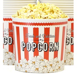 Paragon Popcorn Bucket (85 ounce), Vintage Red Striped & Popping Kernel Design (50 Count)