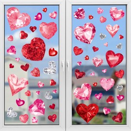 Valentines Day Decorations Diamond Heart Window Clings for Glass Windows Pink Red Love Valentines Window Clings Stickers Decals for Indoor Home Office Party Classroom Wedding Anniversary