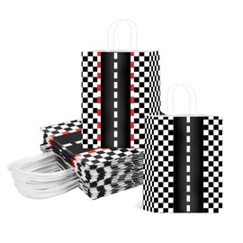 SKTMH Race Car Party Supplies, 24Pcs Racing Car Party Bags with Handles Black and White Checkered Gift Bags Racing Car Treat Bags Goodie Candy Party Favors Bags for Boys Race Car Birthday Decorations