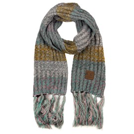 C.C Women's Long Multicolored Warm Cable Knit Shawl Wrap Tassel Scarf-Rose/Mint