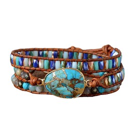ZOSOJONA Women Wrap Bracelets Boho Natural Stone Jasper Turquoises Strand Bracelet Jewelry Collection (Turquoise)