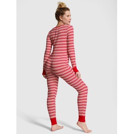 Victoria's Secret PINK Thermal Onesie Pajama Set, Sleepwear for Women, Red Stripe (XL)