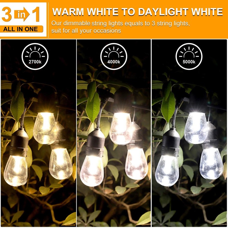 Mlambert 3 Color Outdoor LED Dimmable String Lights for Patio
