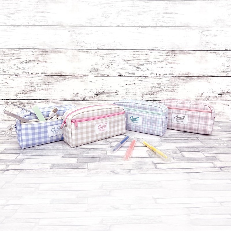M-Plan Cubix Makeup Case, Checkered, Pink/Beige