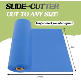 GlitshHaven 54" x 300 Feet Plastic Table Cover Roll with Slide Cutter for Rectangular Tables | Blue