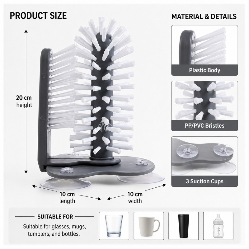 Suction Cup Glass Cleaning Brush for Kitchen Sinks – Hands-Free