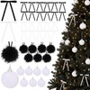 64 Pcs Christmas Ornament Plush Sequins Balls Bows, Black,White