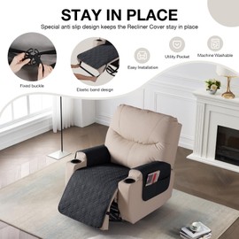 VANSOFY Recliner Chair Covers 100% Waterproof Seat Cover with Arm Reclining Cover Non-Slip Recliner Chair Covers Furniture Protector Washable Slipcover with Pocket for Pets, Dogs(Black, 22")